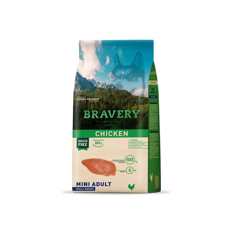 Ração para cão bravery chicken mini adult small