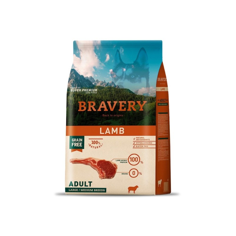 Ração para cão bravery lamb adult large/medium