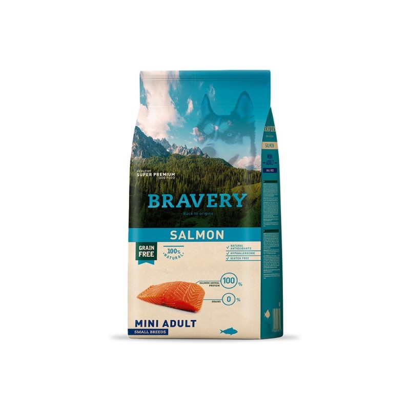 Ração para cão bravery salmon mini adult small