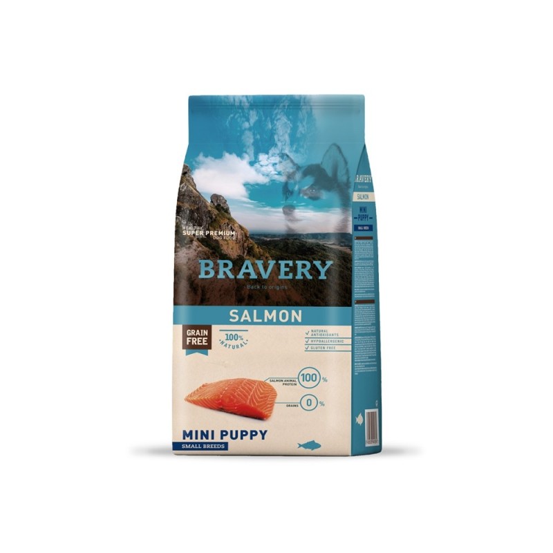 Ração para cão bravery salmon puppy mini/small