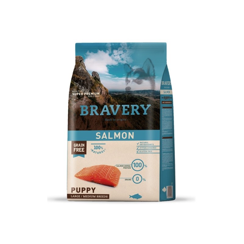Ração para cão bravery salmon puppy large/medium