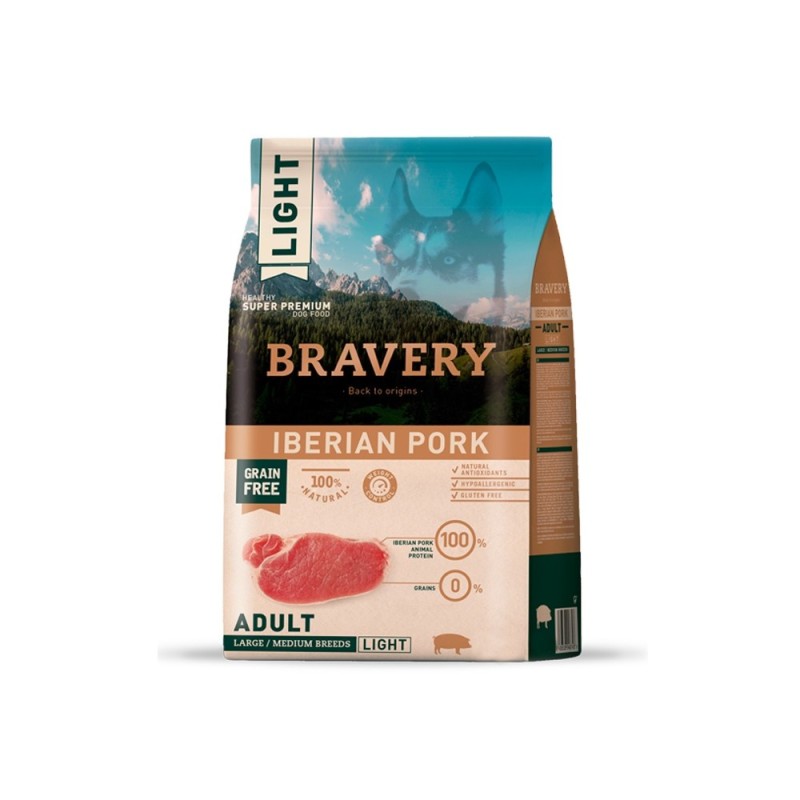 Ração para cão bravery ib. pork adult med/large (light)