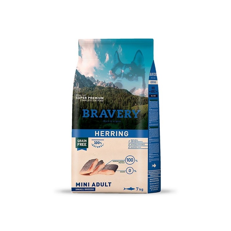Ração para cão bravery herring (arenque) mini adult small