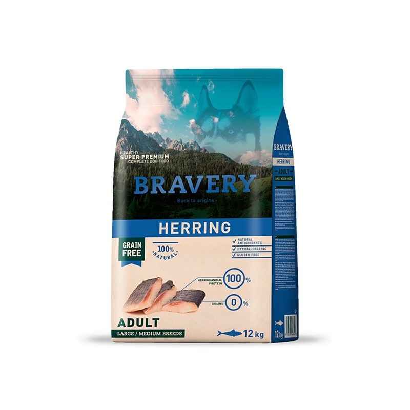Ração para cão bravery herring (arenque) adult large/medium