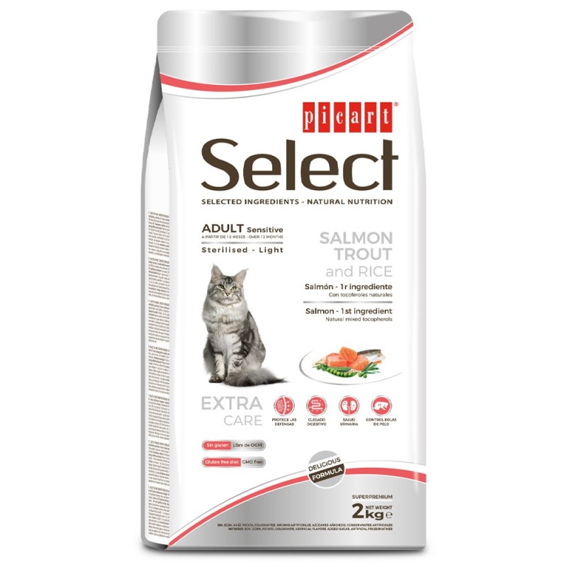 Ração para gato picart select cat adult sterilised sensitive light