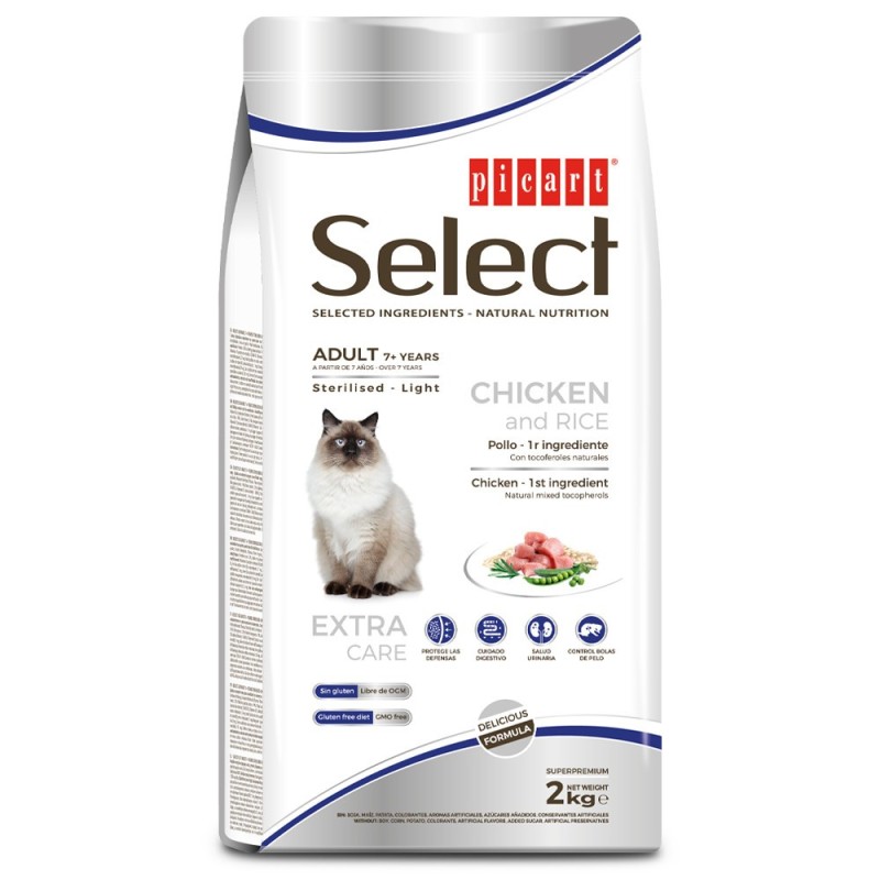Ração para gato picart select cat adult +7 c&r