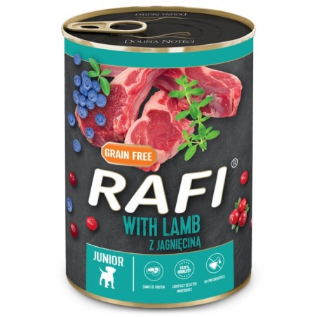 Comida húmida para cão rafi junior paté with lamb, blueberry and cranberry