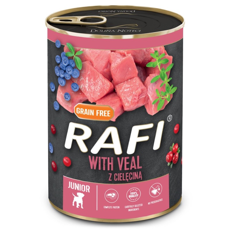 Comida húmida para cão rafi junior paté with veal, blueberry and cranberry