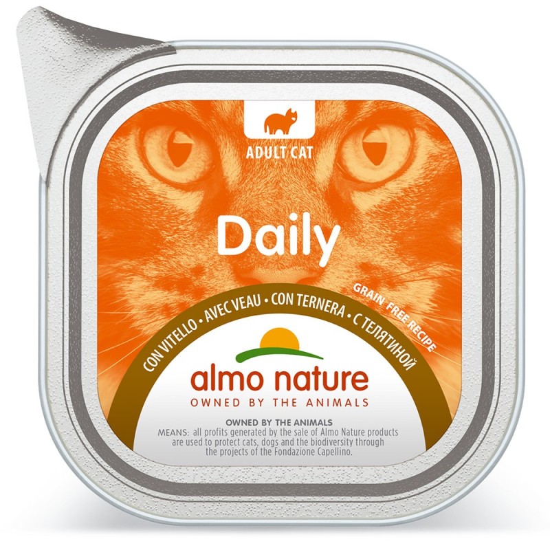 Comida húmida para gato almo cat daily - vitela (terrina 100 gr) x 32 uni.