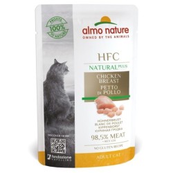 Comida húmida para gato almo hfc cat natural plus - peito frango (saq. 55 gr) x 24 uni.