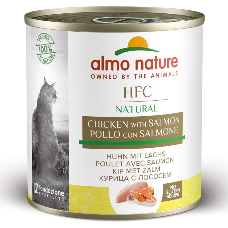 Comida húmida para gato almo hfc cat natural - frango e salmao (lata 280 gr)