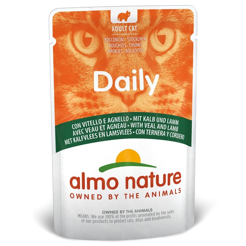 Comida húmida para gato almo cat daily - vitela e cordeiro (30uni. x saqueta 70 gr)