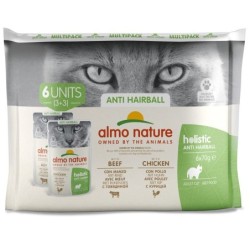 Comida húmida para gato almo cat holistic multi pack- anti-hairball (6 uni. x saquetas de 70gr)