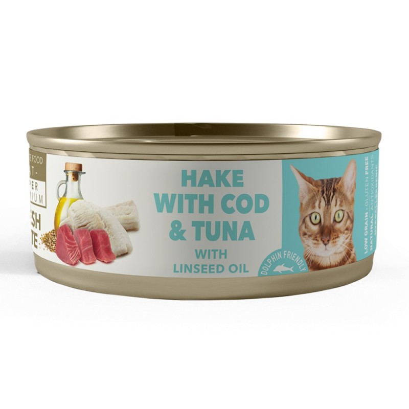 Comida húmida para gato amity super premium cat "hake with cod&tuna" (lata 80 gr.)