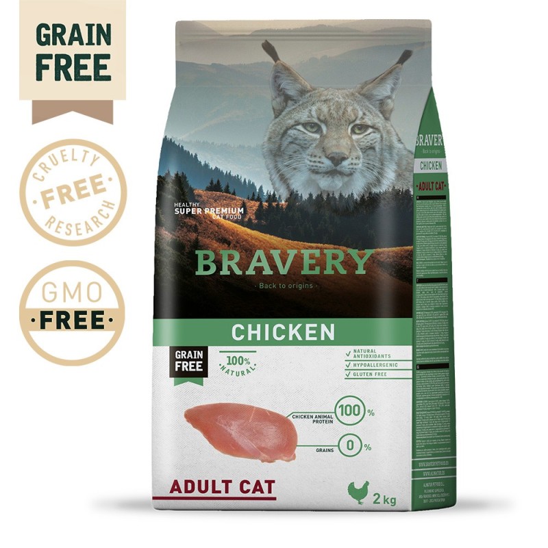 Ração para gato bravery chicken adult cat