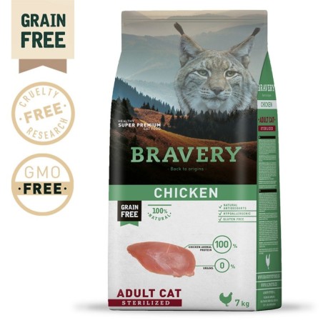 Ração para gato bravery chicken adult cat sterilized