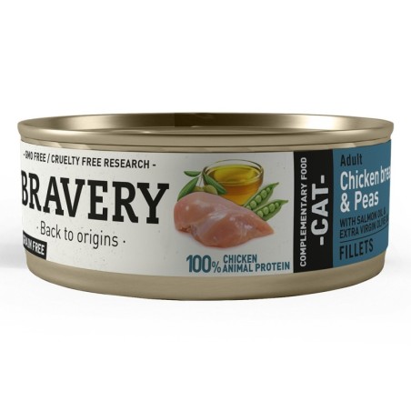 Comida húmida para gato bravery cat chicken fillet & peas (lata 70 gr.)