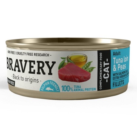Comida húmida para gato bravery cat tuna loin fillet & peas (lata 70 gr.)