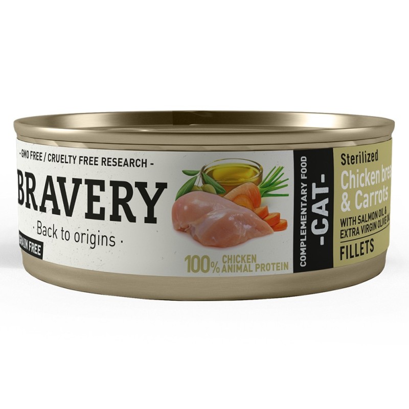 Comida húmida para gato bravery steriliz. cat chicken & carrot (lata 70 gr.)