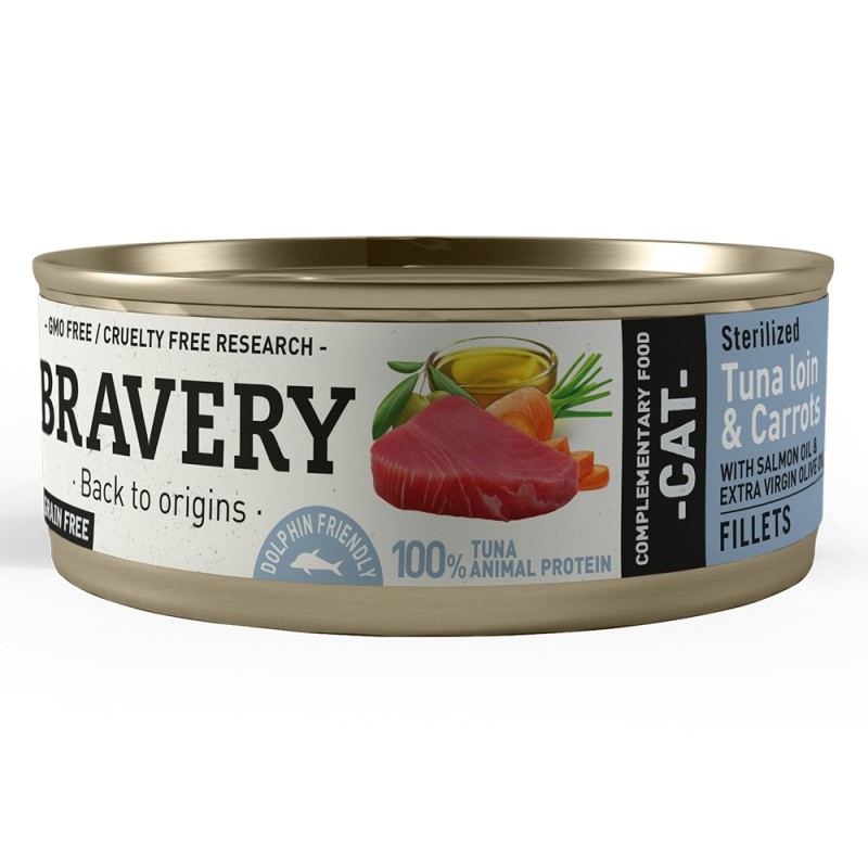 Comida húmida para gato bravery steriliz. cat tuna loin & carrot (lata 70gr.)