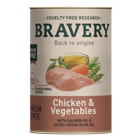 Comida húmida para gato bravery dog chicken & vegetables