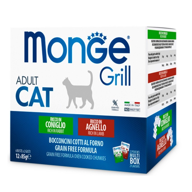 Comida húmida para gato monge caixa multibox gato adulto - grill borrego, grill coelho