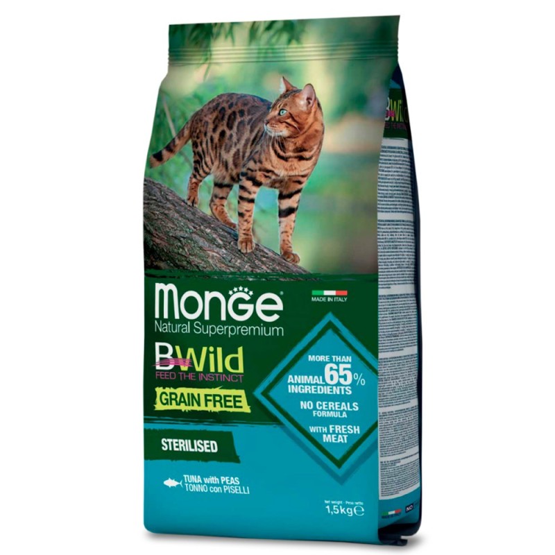 Ração para gato monge gato bwild esterilizado atum c/ ervilhas