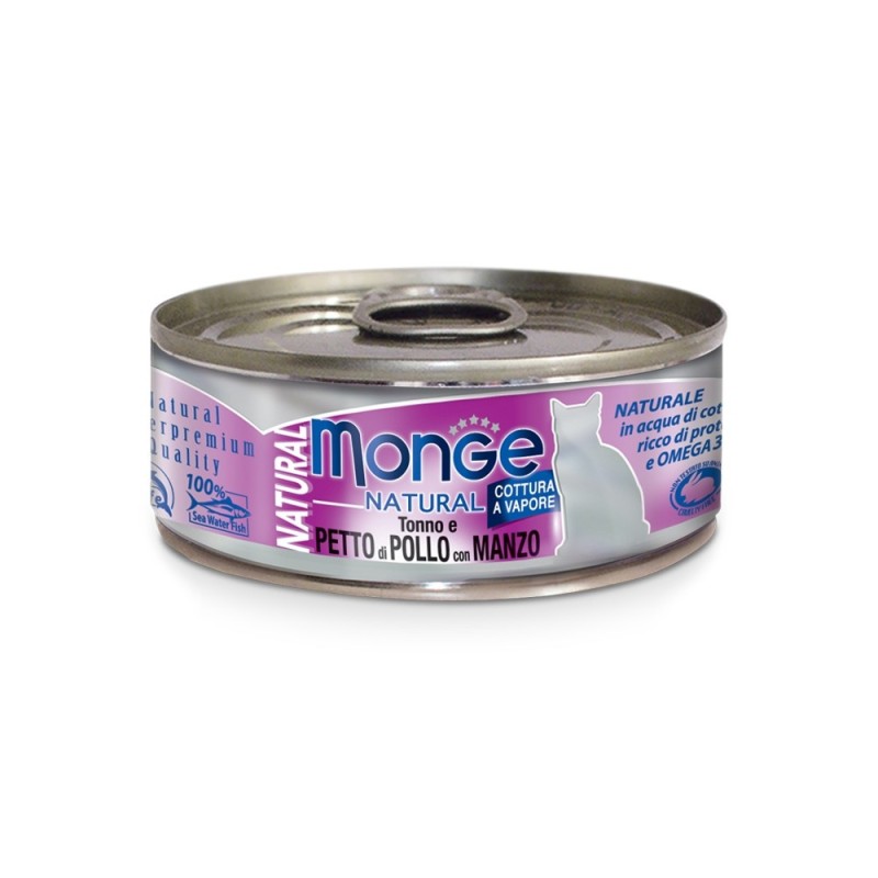 Comida húmida para gato monge natural atum e frango c/ vaca