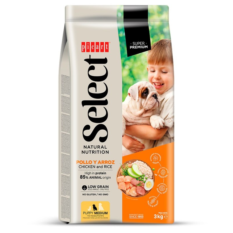 Ração para cão picart select puppy medium chicken and rice
