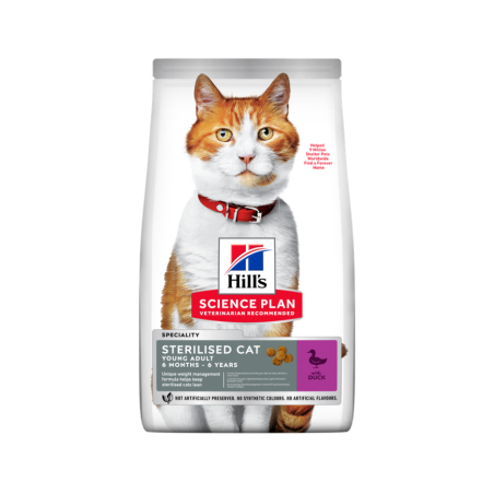 Ração para gato hill´s science plan feline adult sterilised cat pato