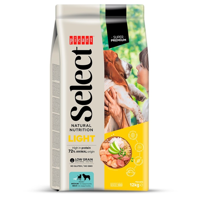 Ração para cão picart select adult light-sterilised chicken and rice