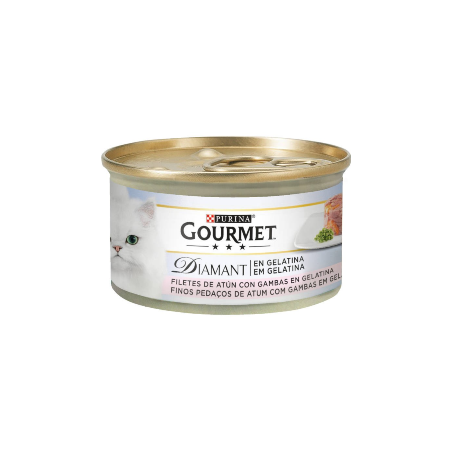 Comida húmida para gato purina gourmet diamant com pedaços em gelatina atum e gambas | wet (lata)