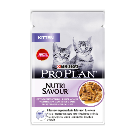 Comida húmida para gato purina pro plan cat kitten nutrisavour with turkey in gravy| wet (saqueta)