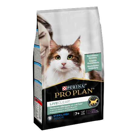 Ração para gato purina pro plan cat liveclear sterilised adult 7+ turkey