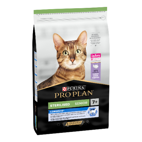 Ração para gato purina pro plan cat longevis sterilised adult 7+ turkey & rice