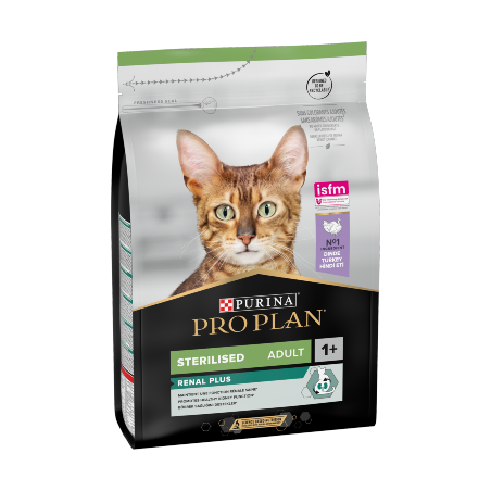 Ração para gato purina pro plan cat optirenal sterilised adult turkey & rice