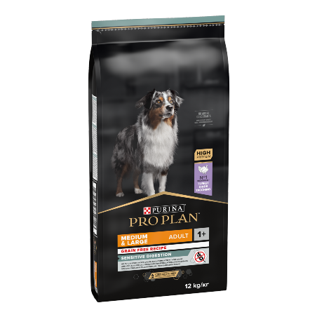 Ração para cão purina pro plan dog grain-free medium & large adult sensitive digestion turkey