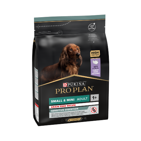Ração para cão purina pro plan dog grain-free small & mini adult sensitive digestion turkey