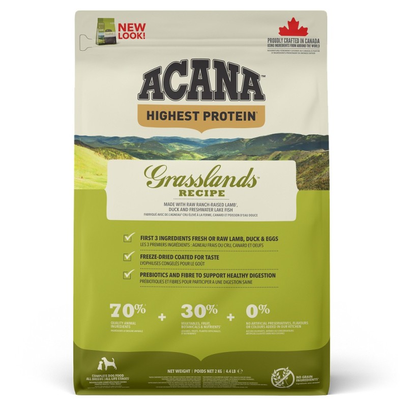 Ração para cão acana highest protein dog grasslands