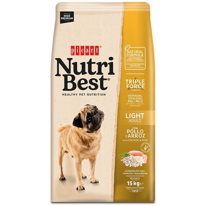 Ração para cão picart nutribest light chicken and rice
