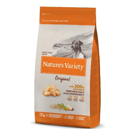 Ração para cão natures variety dog original mini adulto frango