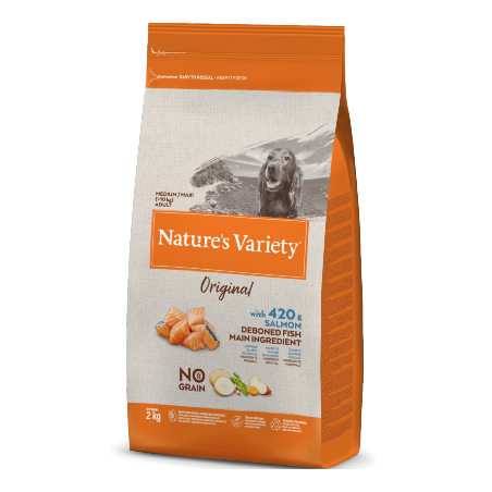 Ração para cão natures variety dog original no grain medium maxi adulto salmão
