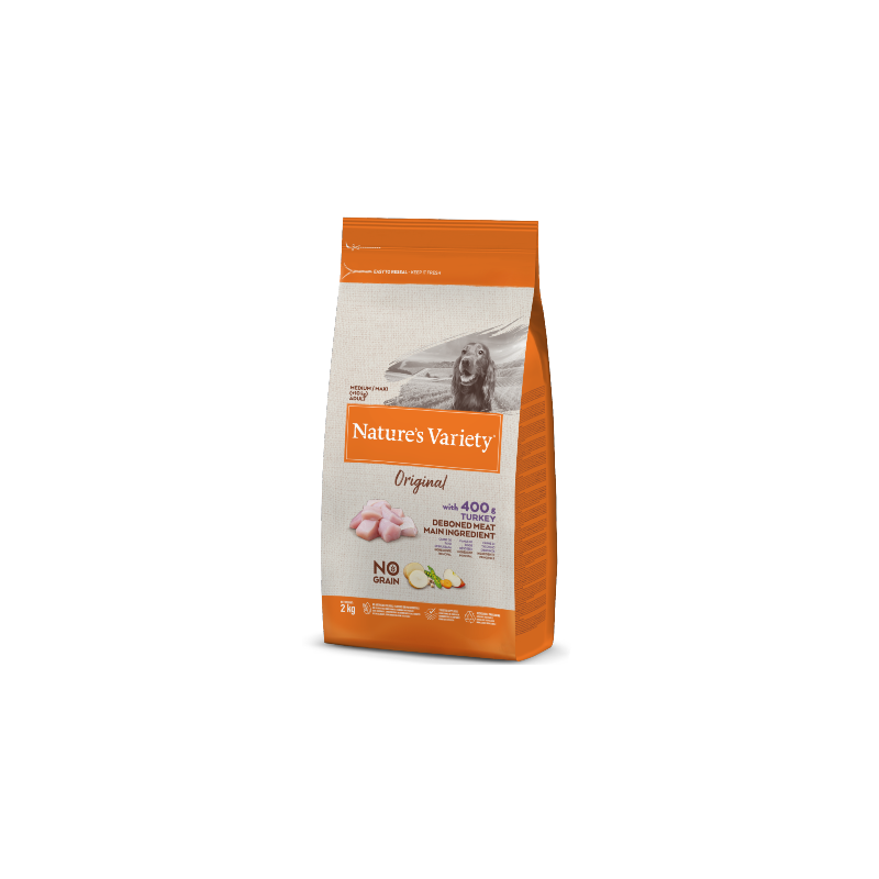 Ração para cão natures variety dog original no grain medium maxi adulto peru