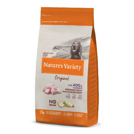 Ração para cão natures variety dog original no grain medium maxi adulto peru