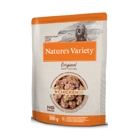 Comida húmida para cão natures variety dog original no grain medium maxi frango paté | wet (saqueta)