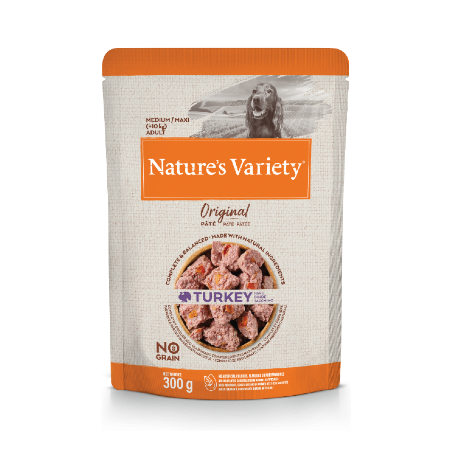 Comida húmida para cão natures variety dog original no grain medium maxi peru paté | wet (saqueta)