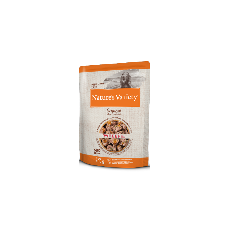 Comida húmida para cão natures variety dog original no grain medium maxi vaca paté | wet (saqueta)