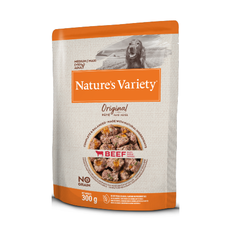 Comida húmida para cão natures variety dog original no grain medium maxi vaca paté | wet (saqueta)