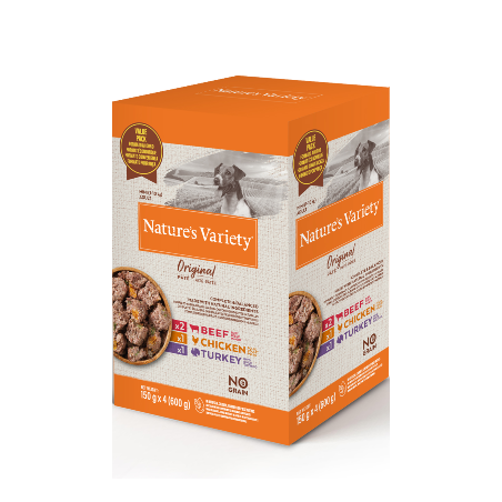 Comida húmida para cão natures variety dog original no grain mini paté multipack | wet (saqueta) | 4 x 150 g