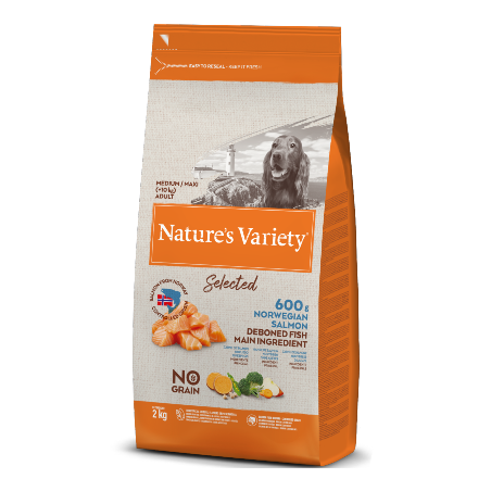 Ração para cão natures variety dog selected no grain medium maxi adulto salmão da noruega